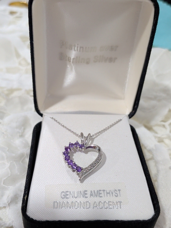 Jewelry - NWOT Sterling Silver Heart Pendant Necklace with Genuine Amethyst